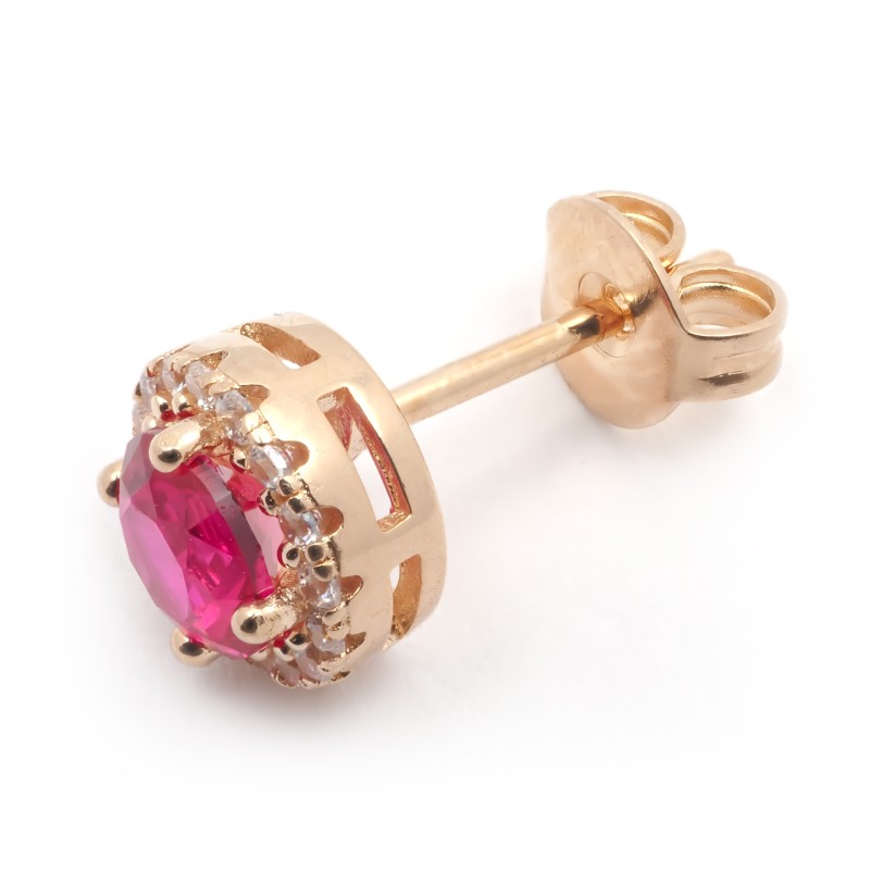 Boucles d'oreilles puces femme carador en plaqué or avec oxydes de zirconium blanc et rouge