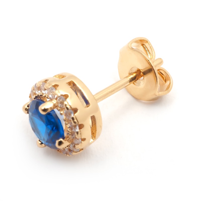 Boucles d'oreilles puces femme carador en plaqué or avec oxydes de zirconium blanc et bleu