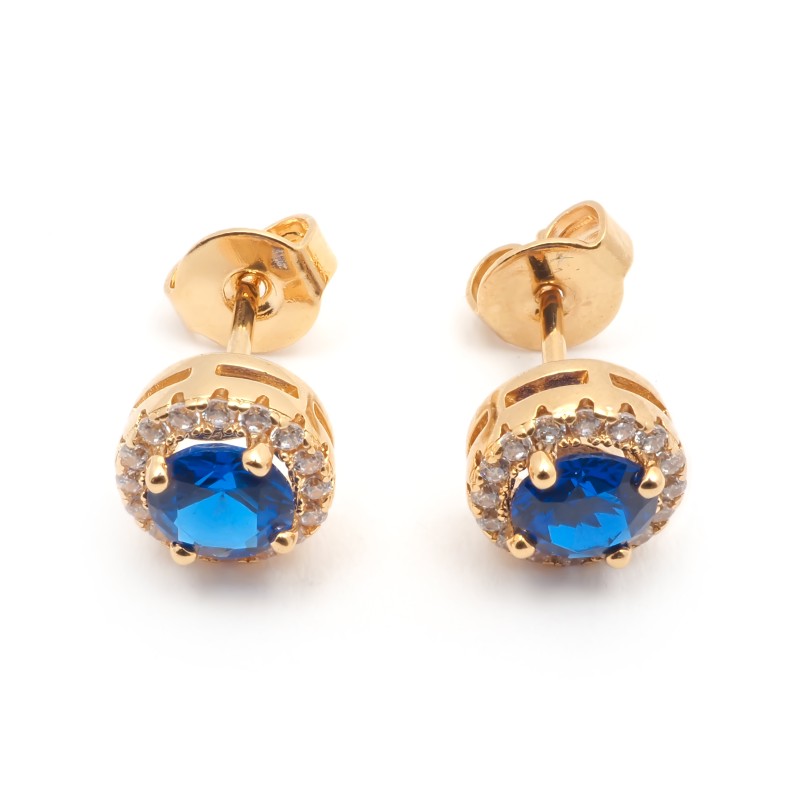 Boucles d'oreilles puces femme carador en plaqué or avec oxydes de zirconium blanc et bleu