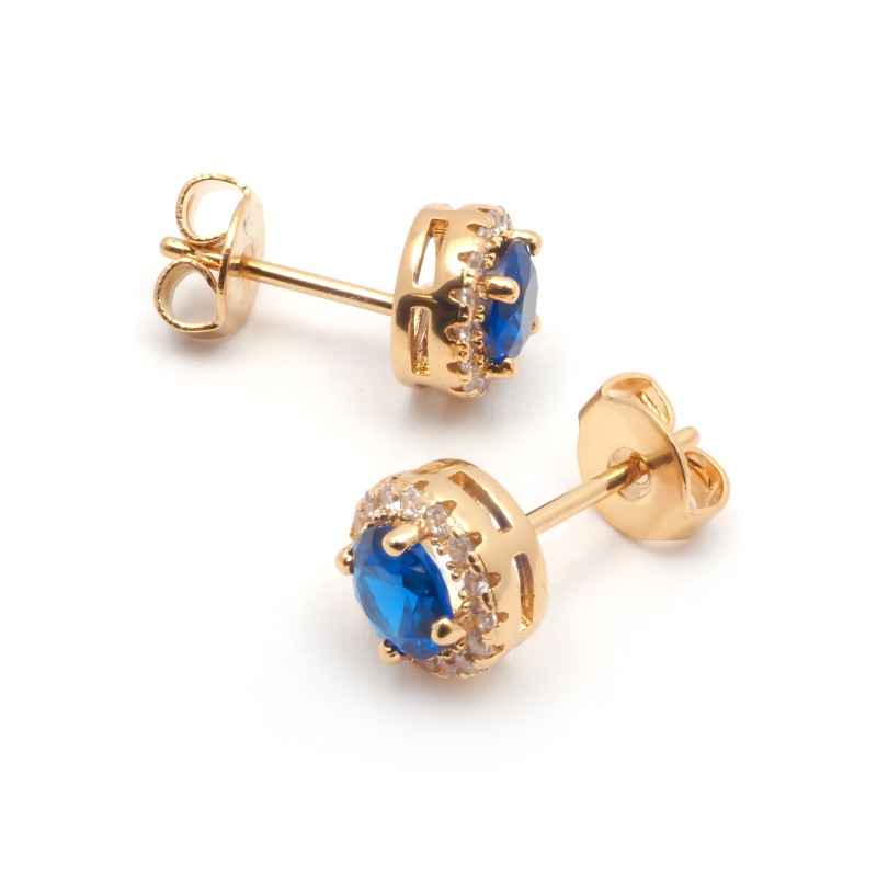 Boucles d'oreilles puces femme carador en plaqué or avec oxydes de zirconium blanc et bleu