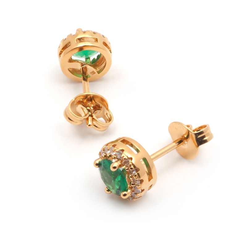 Boucles d'oreilles puces femme carador en plaqué or avec oxydes de zirconium blanc et vert