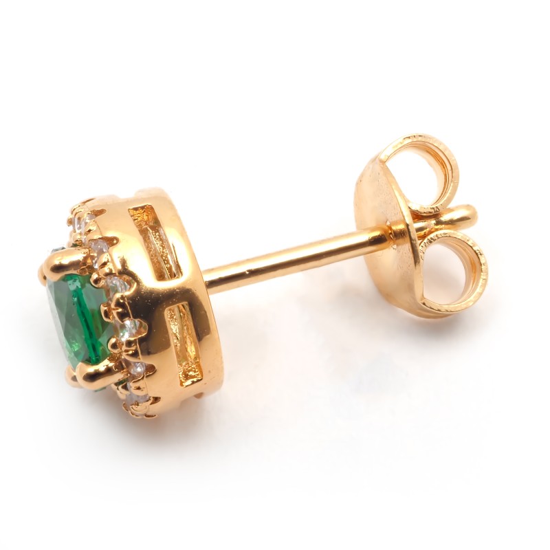 Boucles d'oreilles puces femme carador en plaqué or avec oxydes de zirconium blanc et vert