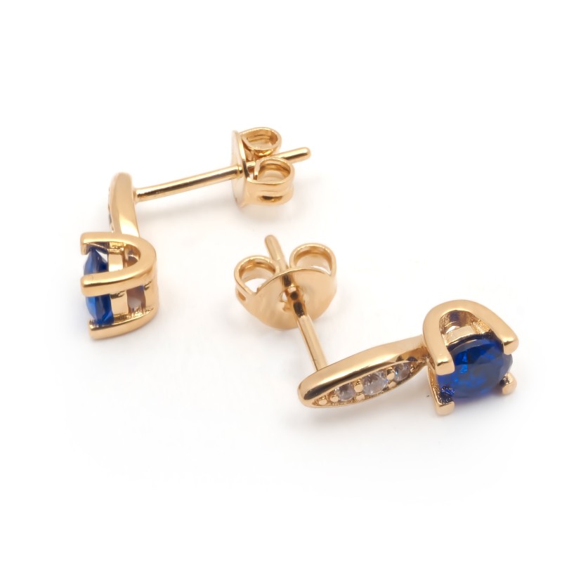 Boucles d'oreilles fantaisie femme carador en plaqué or avec spinelles blanche et bleu