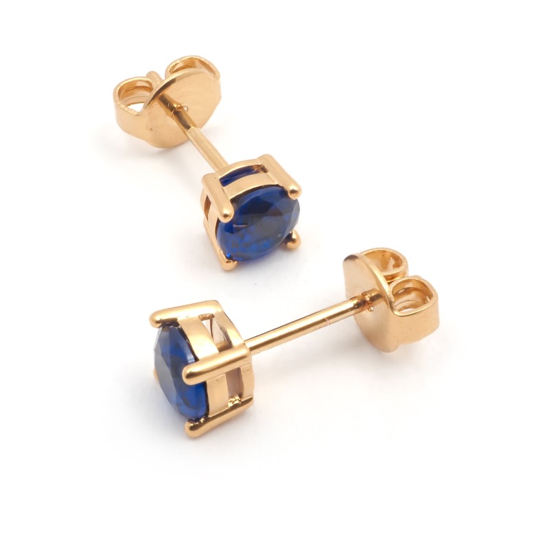Boucles d'oreilles clous solitaires femme carador en plaqué or et spinelle bleu