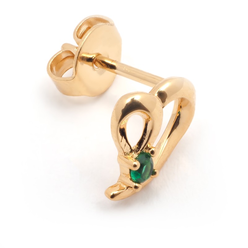 Boucles d'oreilles puces motif cœur femme carador en plaqué or avec oxyde de zirconium vert