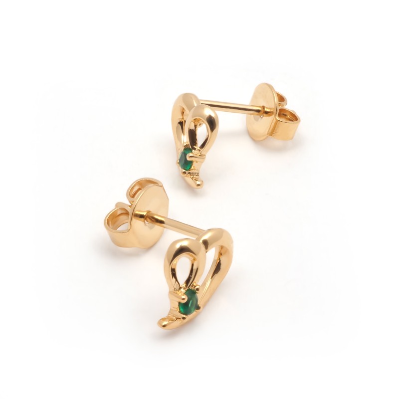 Boucles d'oreilles puces motif cœur femme carador en plaqué or avec oxyde de zirconium vert