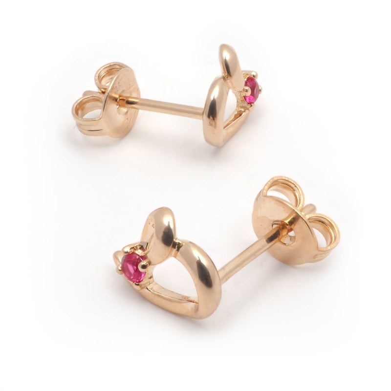 Boucles d'oreilles puces motif cœur femme carador en plaqué or avec spinelle rouge