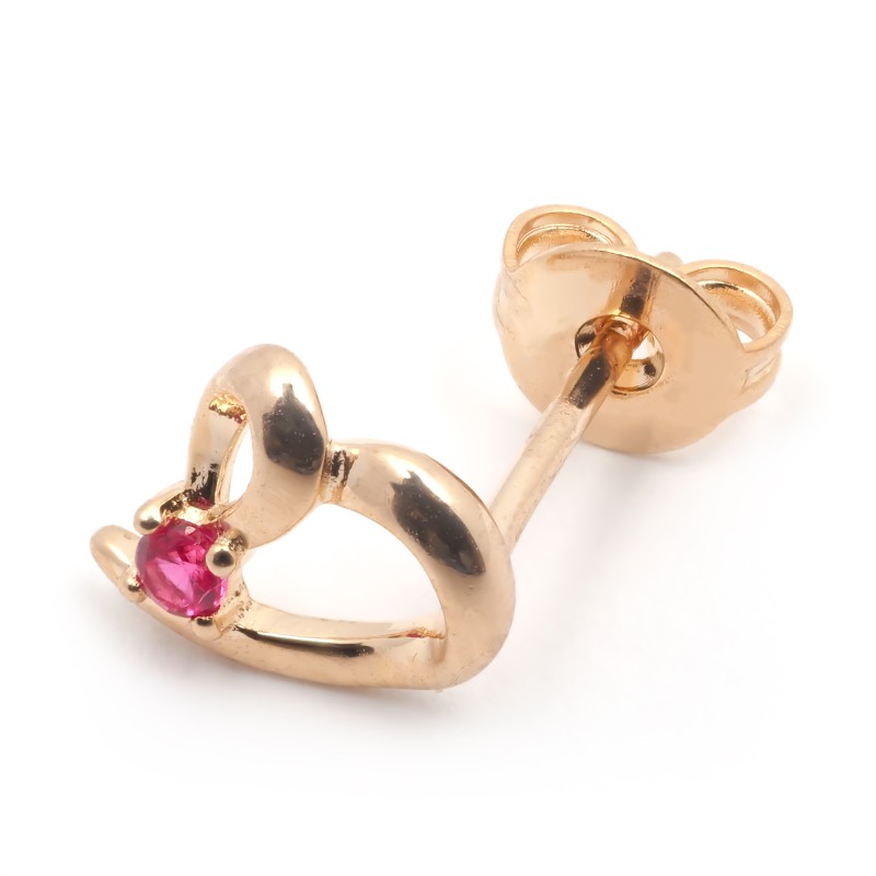 Boucles d'oreilles puces motif cœur femme carador en plaqué or avec spinelle rouge