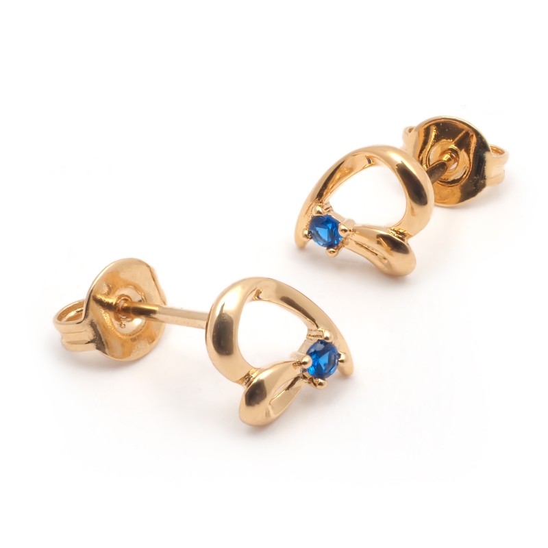 Boucles d'oreilles puces motif cœur femme carador en plaqué or avec spinelle bleu