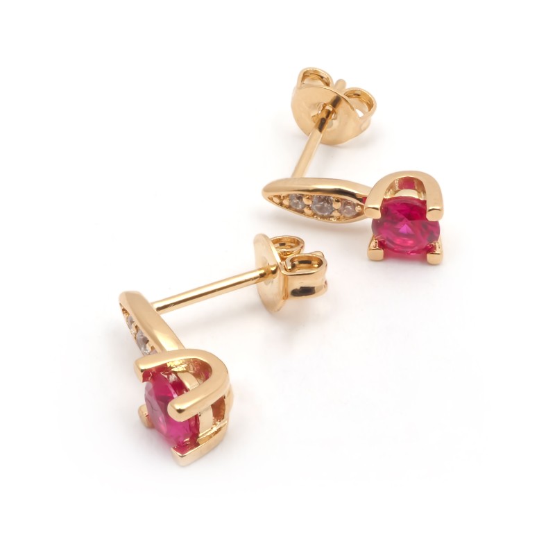 Boucles d'oreilles fantaisie femme carador en plaqué or avec spinelles blanche et rouge