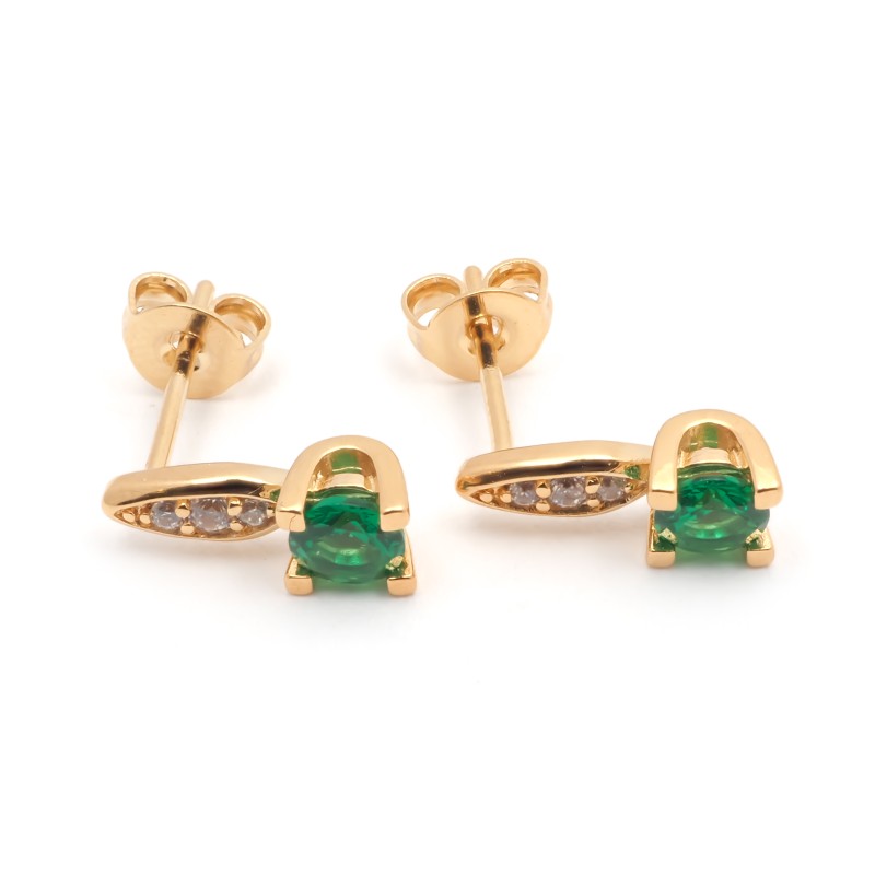 Boucles d'oreilles fantaisie femme carador en plaqué or avec oxydes de zirconium blanc et vert