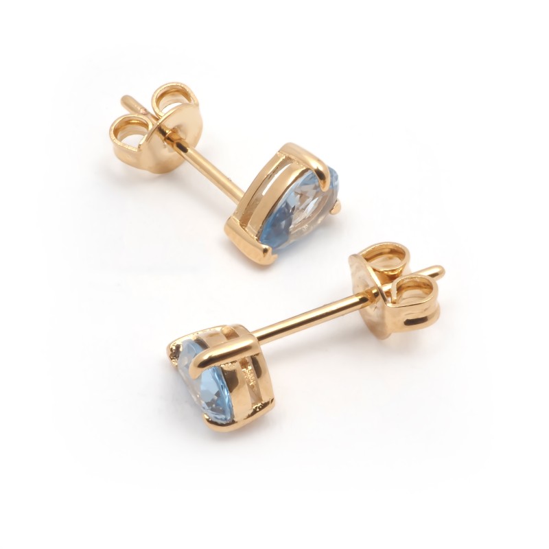 Boucles d'oreilles clous solitaires forme poire femme carador en plaqué or et spinelle bleu