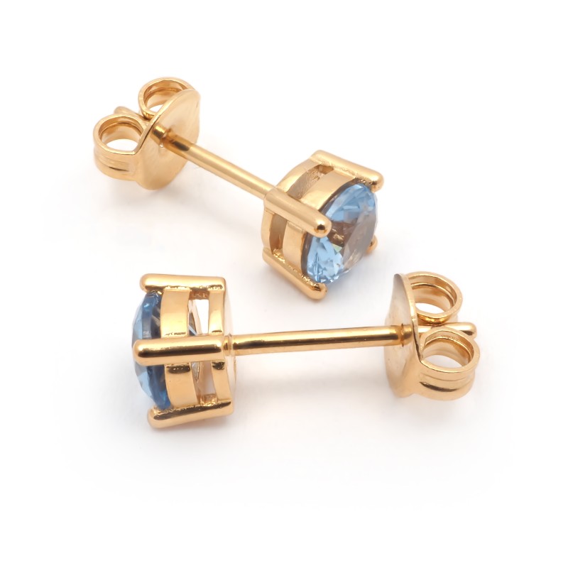 Boucles d'oreilles clous solitaires femme carador en plaqué or et spinelle bleu
