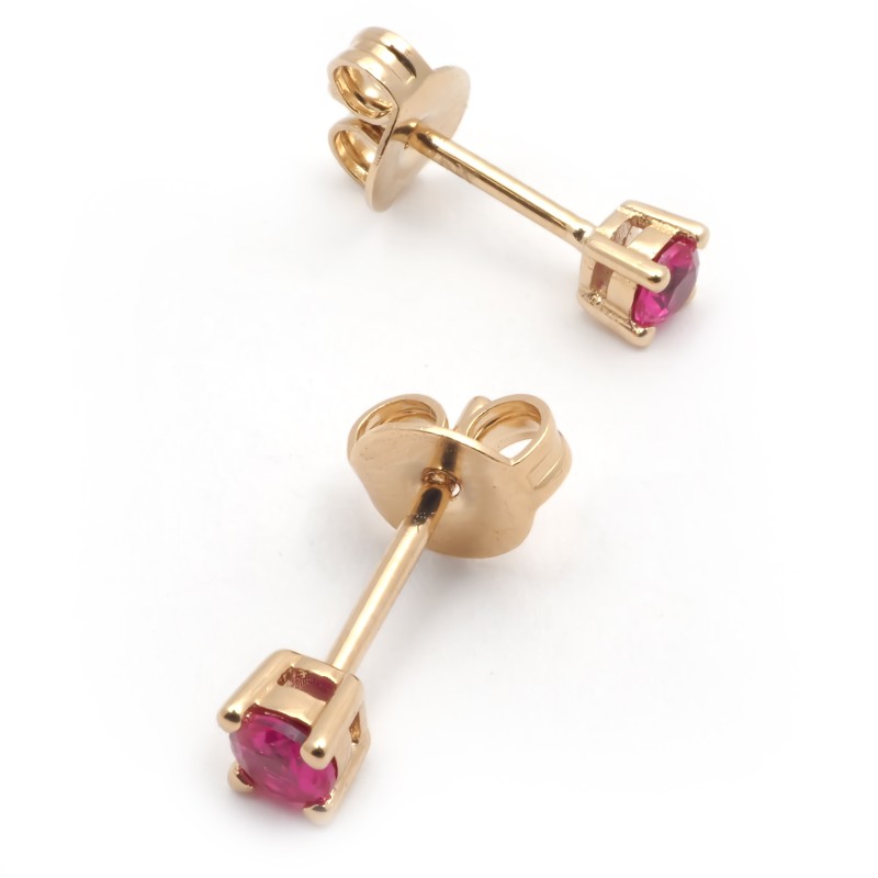 Boucles d'oreilles clous solitaires femme carador en plaqué or et spinelle rouge