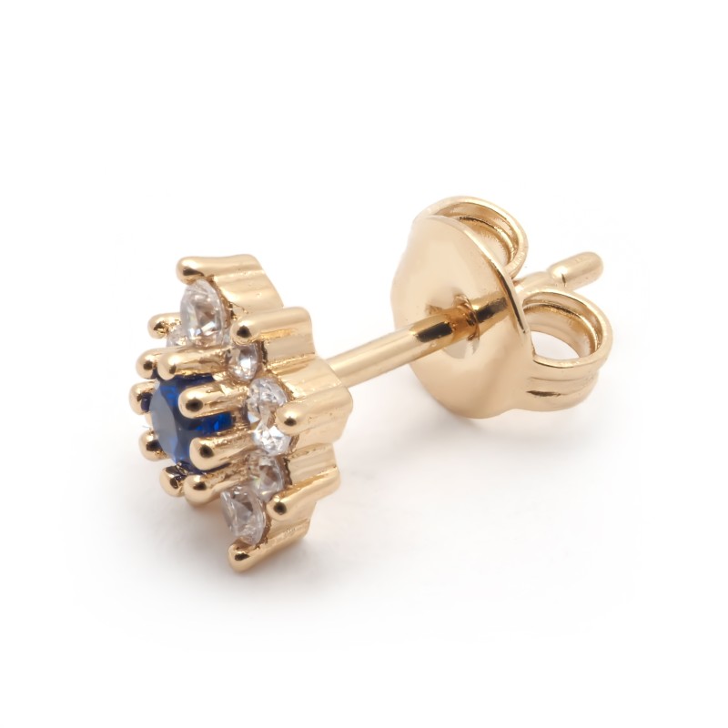 Boucles d'oreilles puces fantaisie femme carador en plaqué or avec oxydes de zirconium blanc et bleu