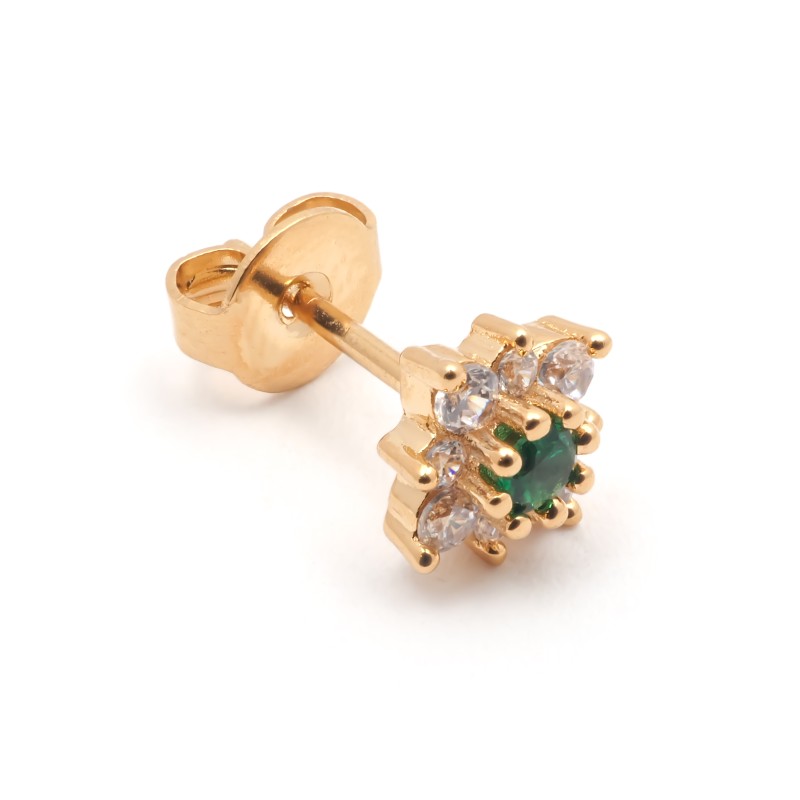 Boucles d'oreilles puces fantaisie femme carador en plaqué or avec oxydes de zirconium blanc et vert