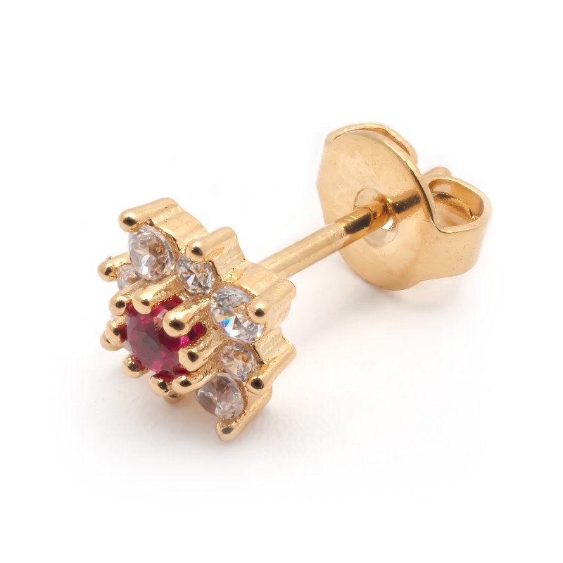 Boucles d'oreilles puces fantaisie femme carador en plaqué or avec oxydes de zirconium blanc et rouge