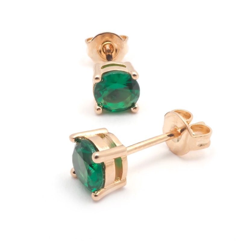 Boucles d'oreilles clous solitaires femme carador en plaqué or et spinelle vert