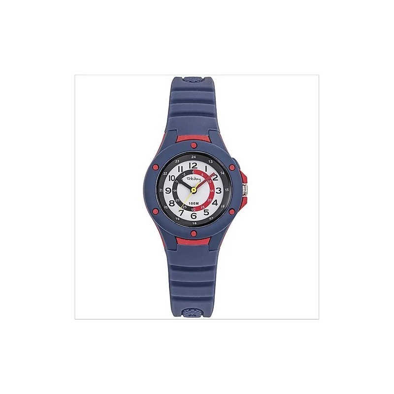Montre Tekday bleu en silicone avec détails rouges