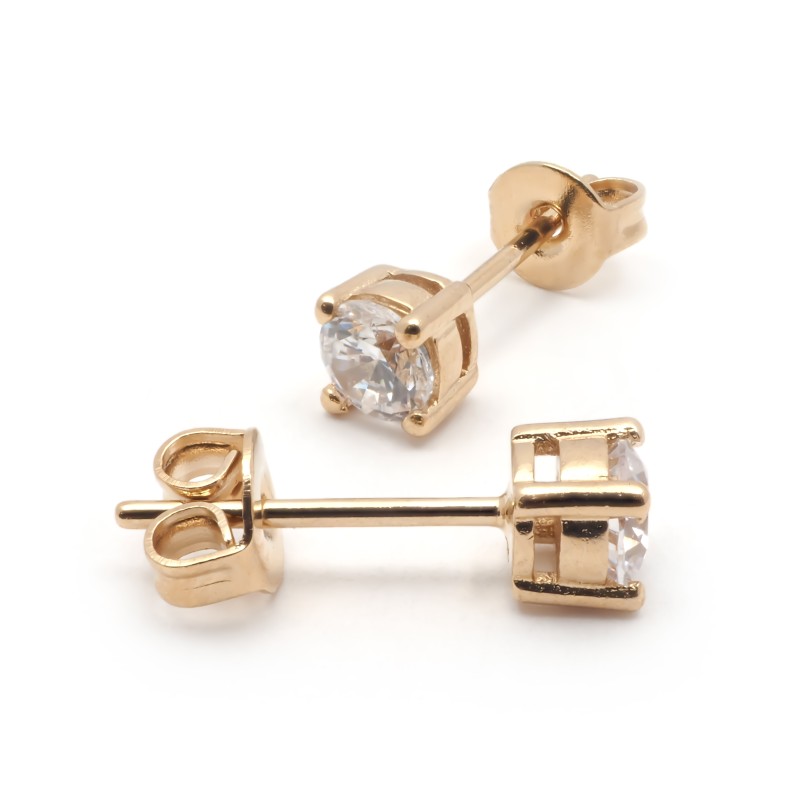 Boucles d'oreilles plaqué or et oxydes de zirconium 4MM sertis 4 griffes carador