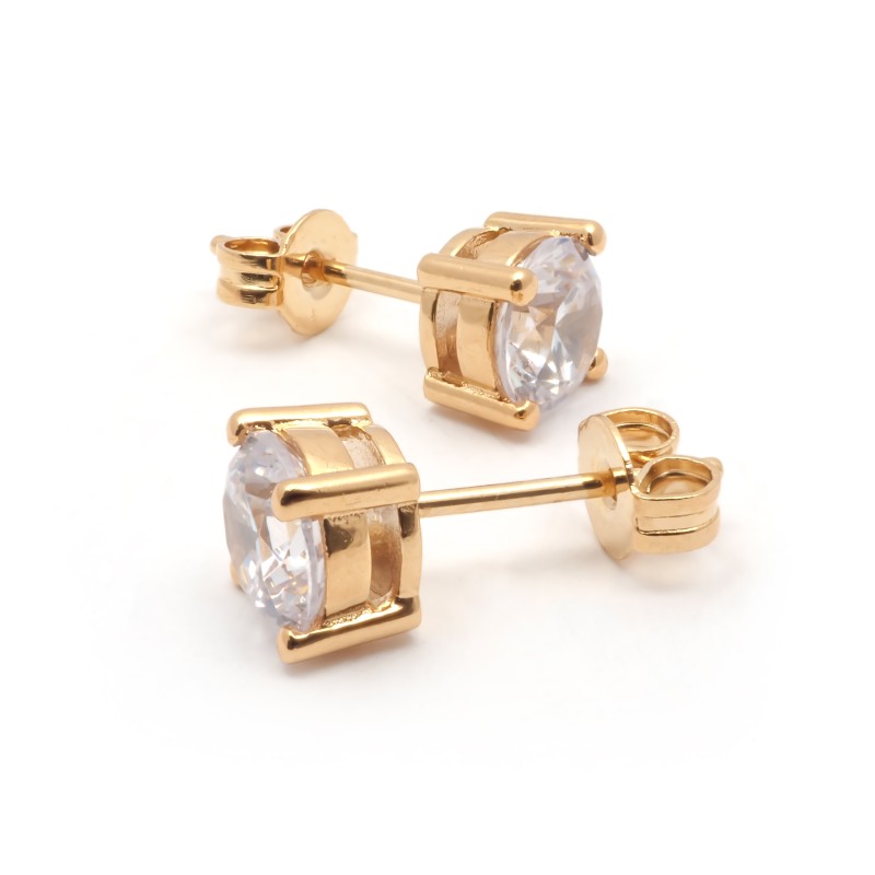 Boucles d'oreilles plaqué or et oxydes de zirconium 6MM sertis 4 griffes carador