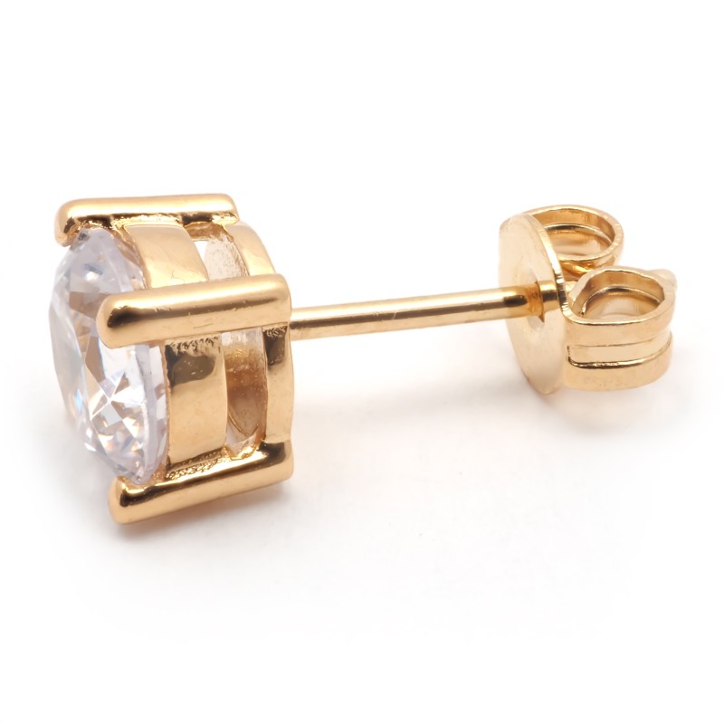 Boucles d'oreilles plaqué or et oxydes de zirconium 6MM sertis 4 griffes carador