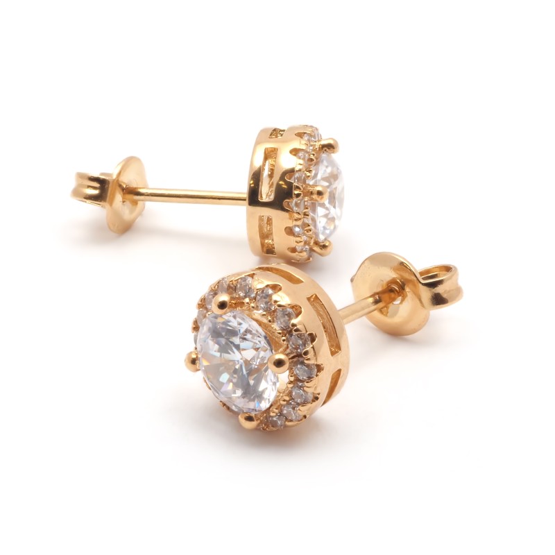 Boucles d'oreilles rondes plaqué or et oxydes de zirconium carador