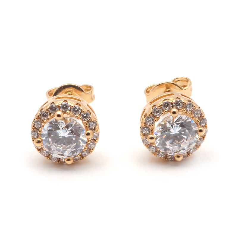 Boucles d'oreilles rondes plaqué or et oxydes de zirconium