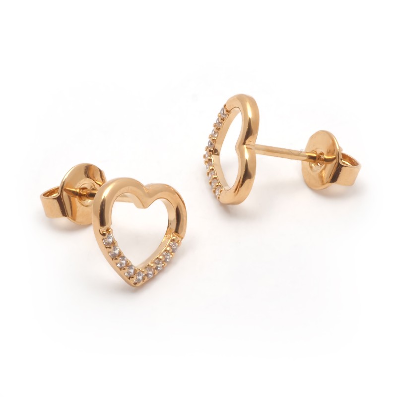 Boucles d'oreilles clous femme carador en plaqué or avec oxydes de zirconium motif cœur