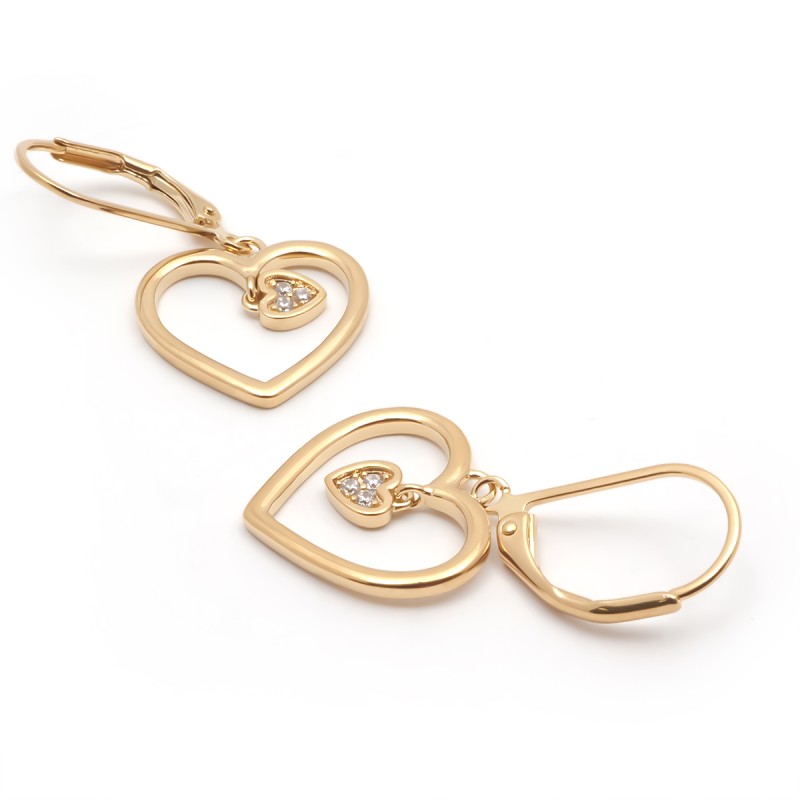 Boucles d'oreilles dormeuses femme carador en plaqué or avec oxydes de zirconium motif cœur
