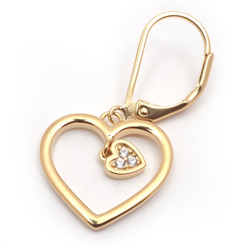 Boucles d'oreilles dormeuses femme carador en plaqué or avec oxydes de zirconium motif cœur