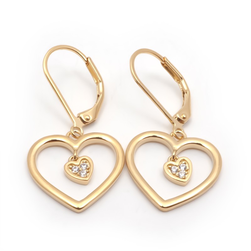 Boucles d'oreilles dormeuses femme carador en plaqué or avec oxydes de zirconium motif cœur