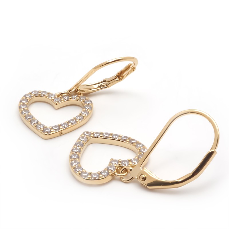 Boucles d'oreilles dormeuses femme carador en plaqué or avec oxydes de zirconium motif cœur