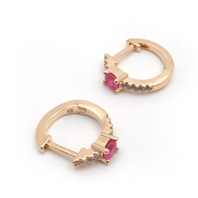 Boucles d'oreilles créoles fantaisie femme carador en plaqué or avec oxydes de zirconium rose et blanc