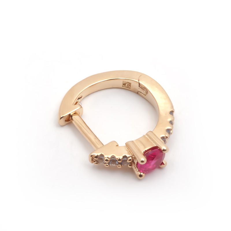 Boucles d'oreilles créoles fantaisie femme carador en plaqué or avec oxydes de zirconium rose et blanc