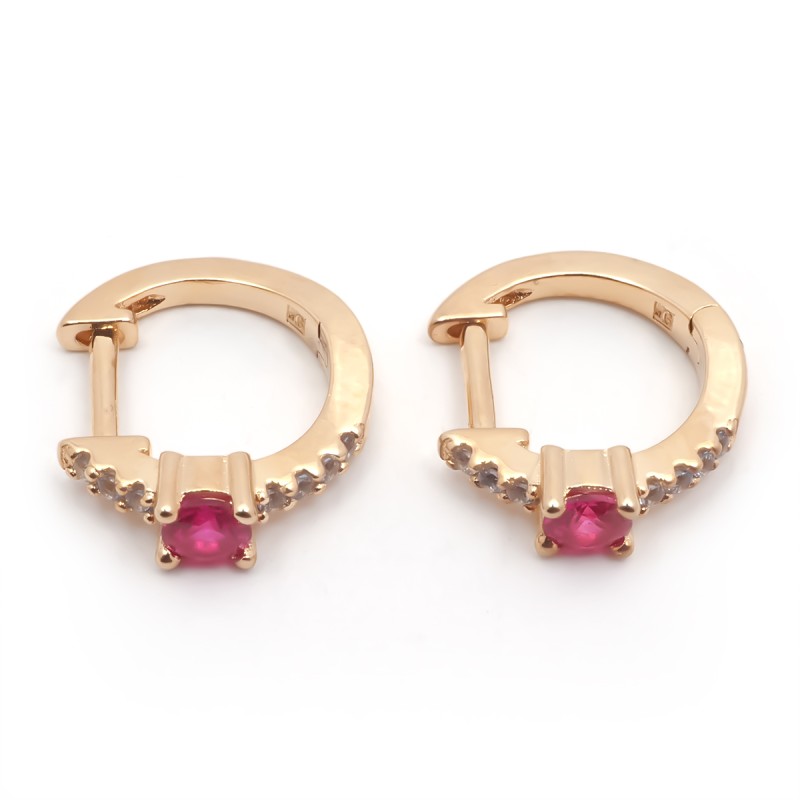 Boucles d'oreilles créoles fantaisie femme carador en plaqué or avec oxydes de zirconium rose et blanc