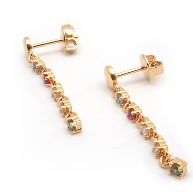 Boucles d'oreilles pendantes fantaisie femme carador en plaqué or avec oxydes de zirconium multicolores