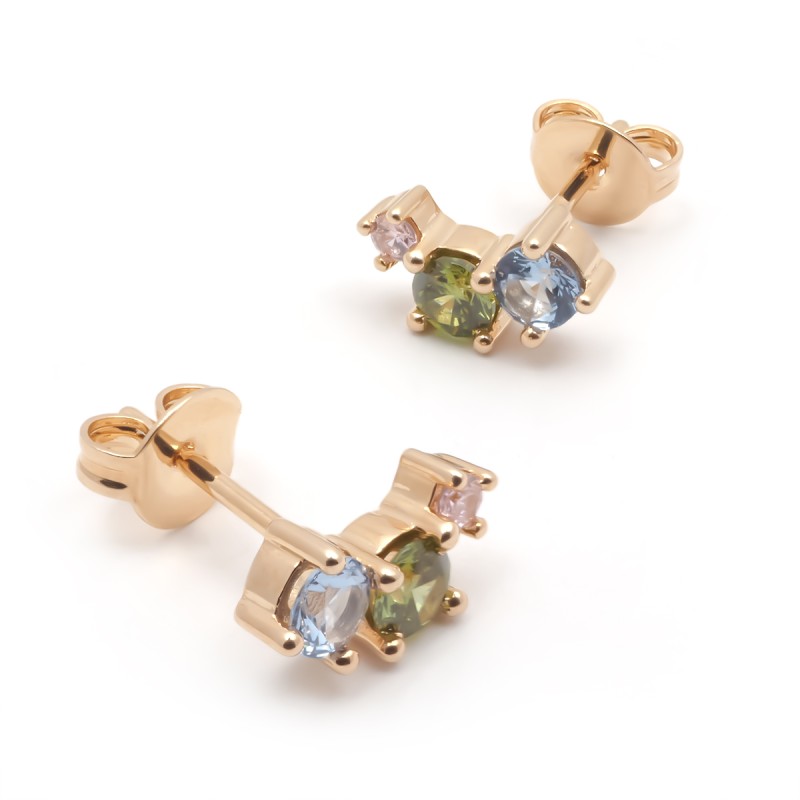 Boucles d'oreilles puces femme carador en plaqué or avec spinelles multicolores