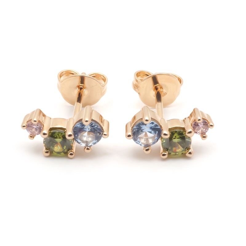 Boucles d'oreilles puces femme carador en plaqué or avec spinelles multicolores