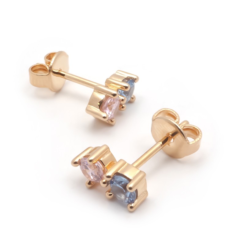 Boucles d'oreilles puces femme carador en plaqué or avec spinelles rose et violet