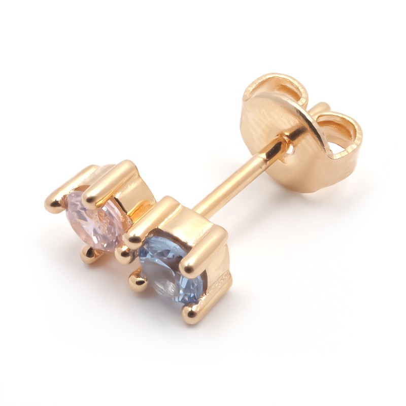 Boucles d'oreilles puces femme carador en plaqué or avec spinelles rose et violet