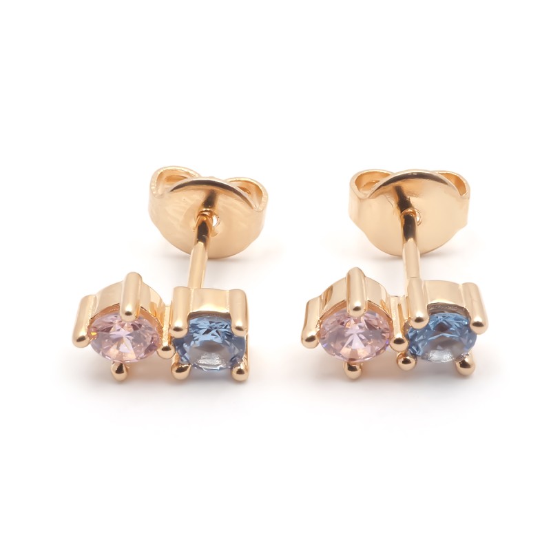 Boucles d'oreilles puces femme carador en plaqué or avec spinelles rose et violet
