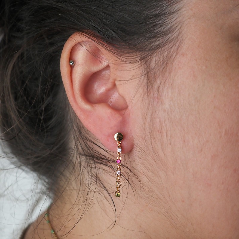 Boucles d'oreilles pendantes fantaisie femme carador en plaqué or avec oxydes de zirconium multicolores