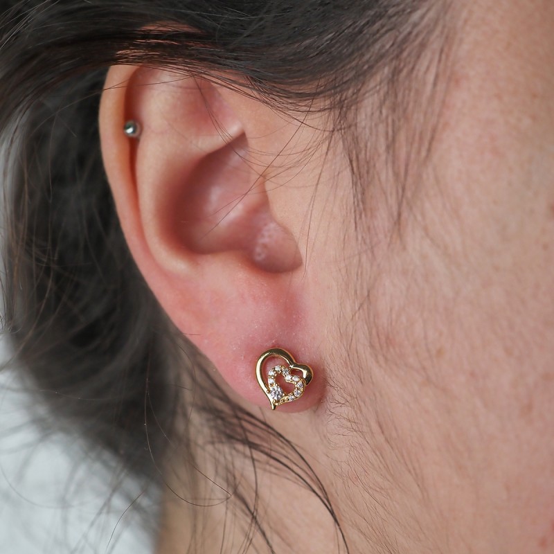 Boucles d'oreilles plaqué or motif coeur carador