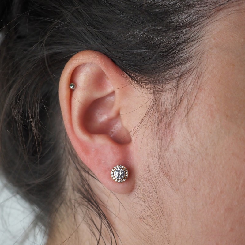 Boucles d'oreilles rondes plaqué or et oxydes de zirconium carador