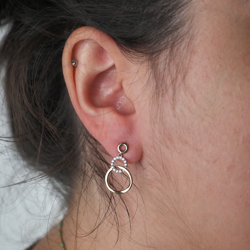 Boucles d'oreilles fantaisie doubles cercles femme carador en plaqué or avec oxydes de zirconium