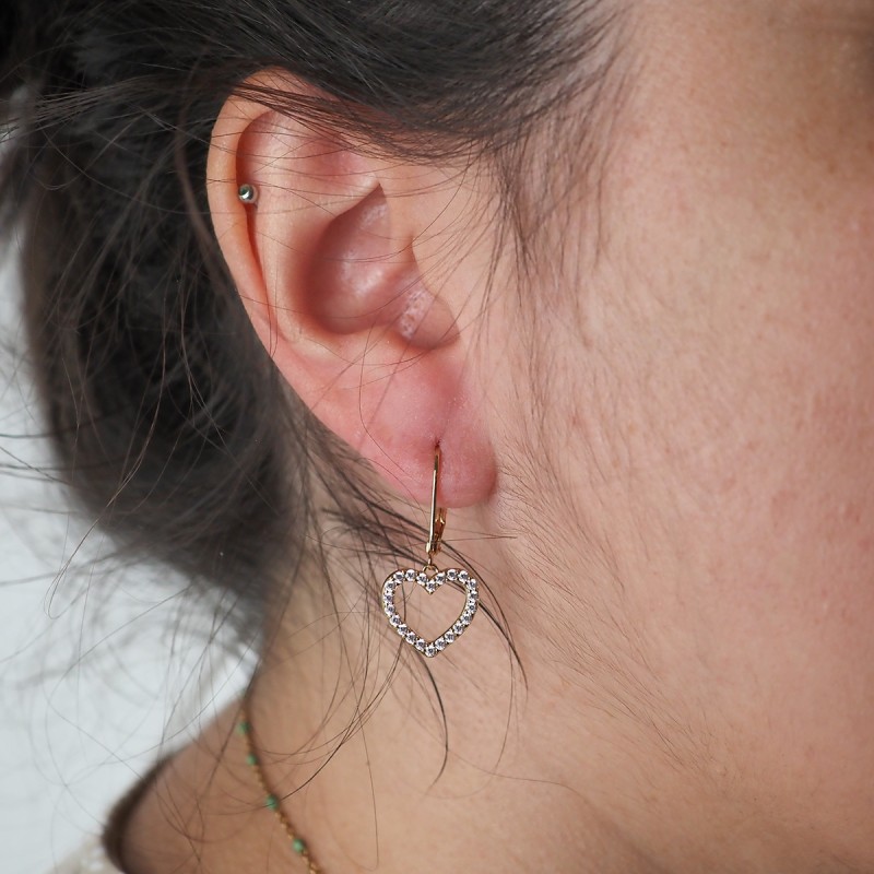 Boucles d'oreilles dormeuses femme carador en plaqué or avec oxydes de zirconium motif cœur