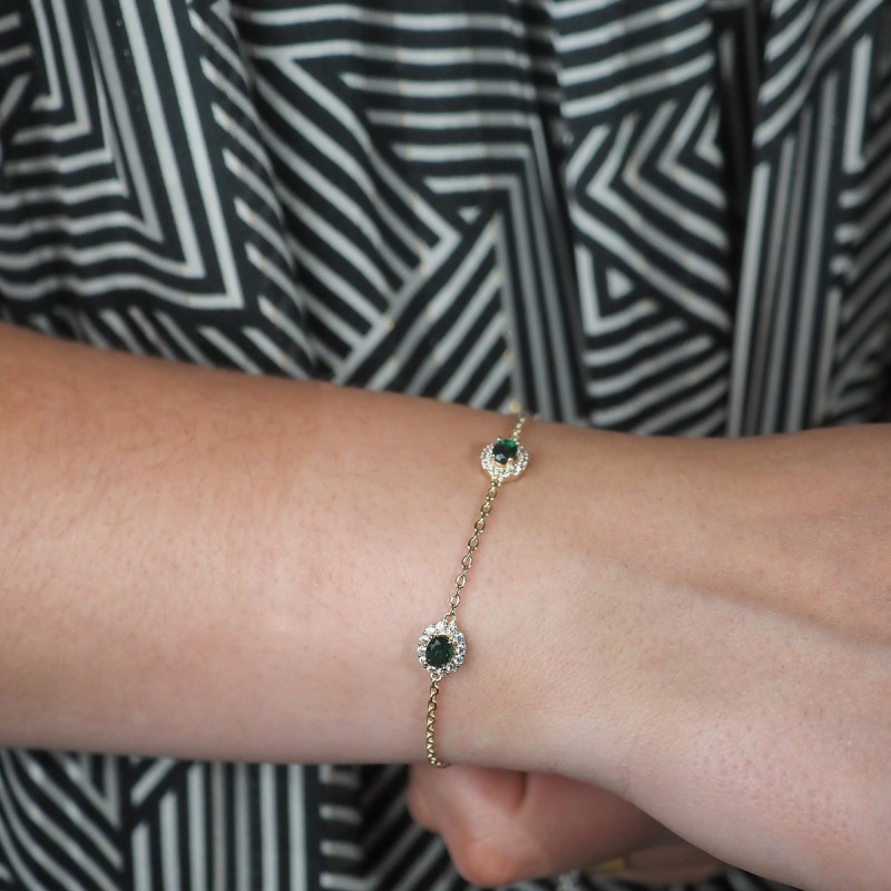 Bracelet fantaisie femme carador en plaqué or avec spinelle vert