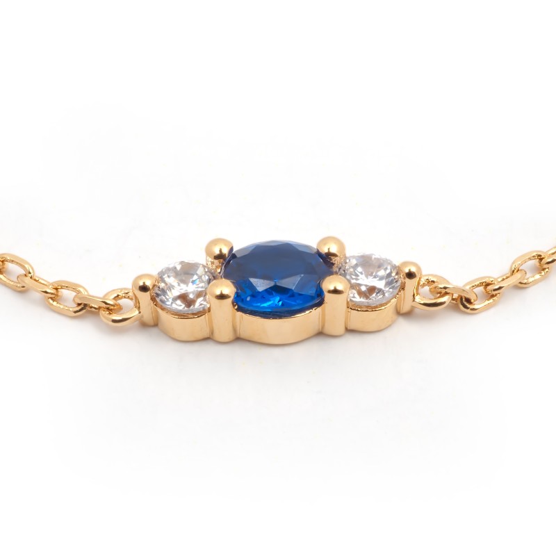 Bracelet trilogie femme carador en plaqué or avec oxydes de zirconium et spinelle bleu