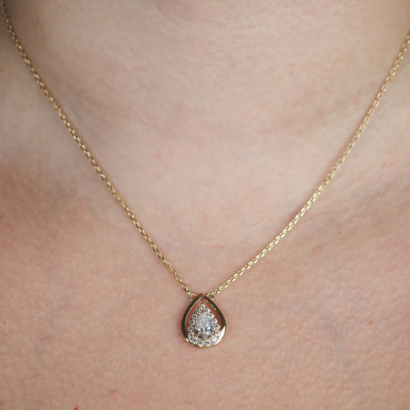 Collier plaqué or et oxydes de zirconium forme goutte carador
